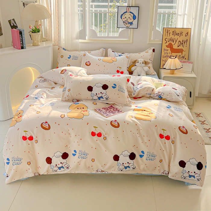 91家纺网 家纺一手货源 找家纺 悦织湾家纺 2025新款亲肤芦荟棉四件套轻奢印花磨毛床上用品亲肤棉四件套 蛋糕熊