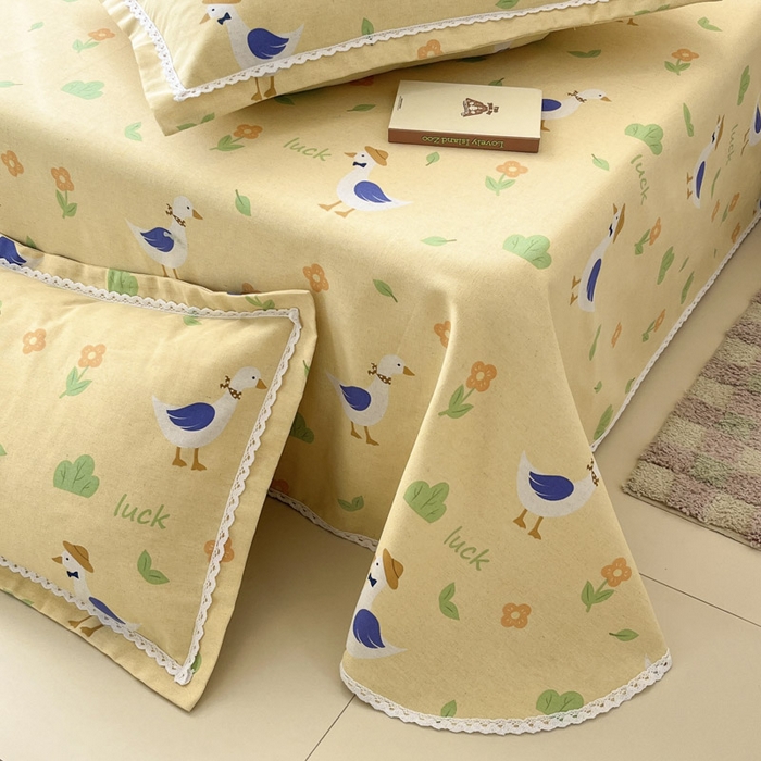 91家纺网 家纺一手货源 找家纺 新印象  2025新款花边老粗布床单款床笠款三件套幸运海鸥