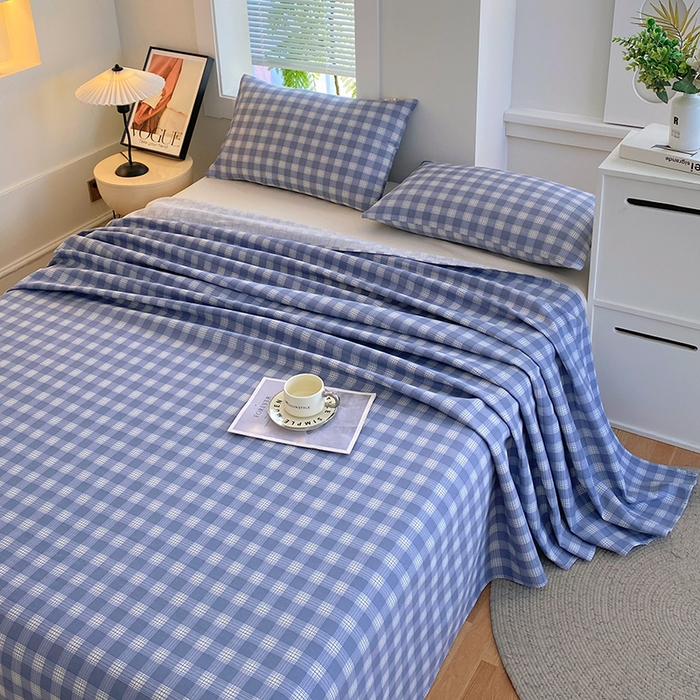 91家纺网 家纺一手货源 找家纺 爱彼家纺 2025新款锦柔老粗布席子凉席床单 千叶蓝