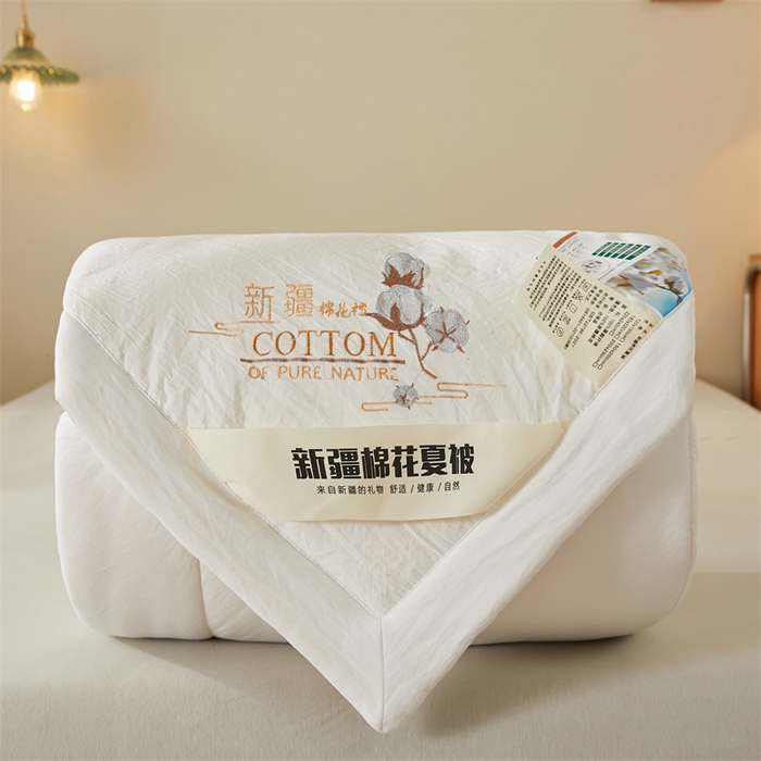 91家纺网 家纺一手货源 找家纺 西域种棉人·千百笠 2025新款A类100%新疆棉花夏凉被纯棉全棉填充毛巾绣绣花纯色双拼原棉空调被夏被 贵族白