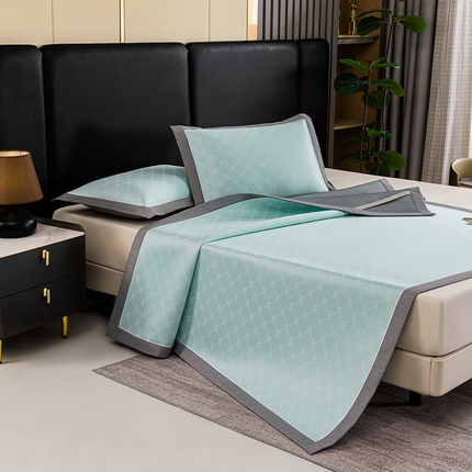 小牛席业 2025新款轻奢风-小玫瑰凉感冰丝席凉席席子系列 湖蓝