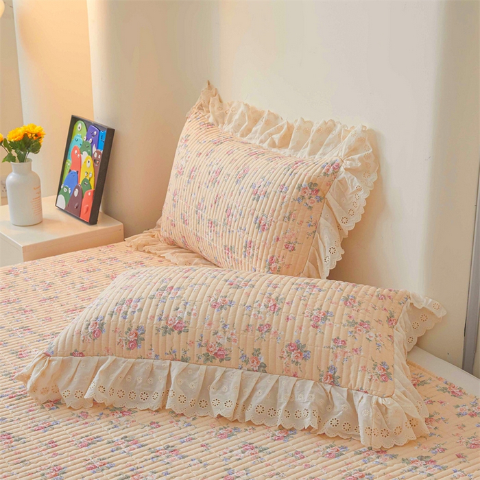 91家纺网 家纺一手货源 找家纺 恒爱家纺2025新款全棉纯棉韩版花边床盖 花开满天