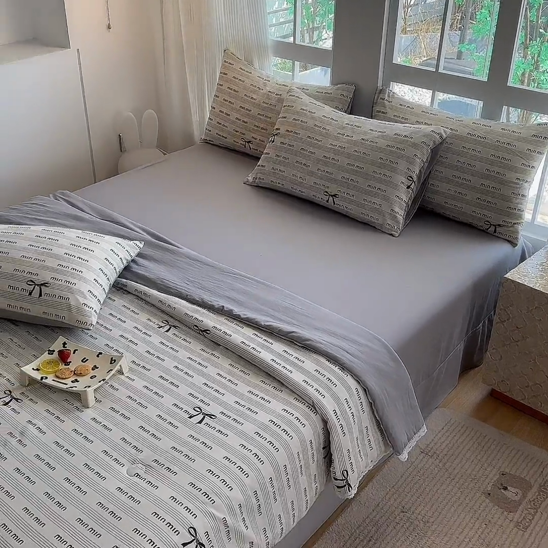 91家纺网 家纺一手货源 找家纺 斯卡诺家纺 2025新款针织双层纱韩版花边夏被四件套夏季夏凉被空调被 莫奈紫