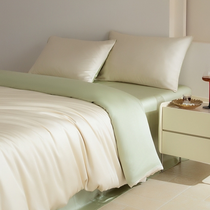 云栖家居 202560支兰精天丝纯拼色四件套 牛油果绿