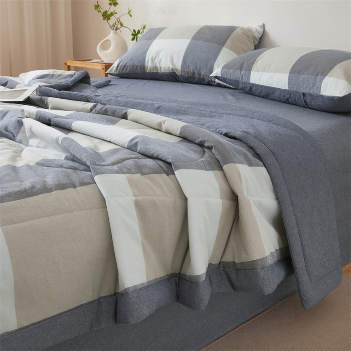 91家纺网 家纺一手货源 找家纺 2025新款A类里外全棉夏凉被100%新疆棉纯棉全棉填充无印格子款空调被原棉夏被 里外全棉-蓝大格