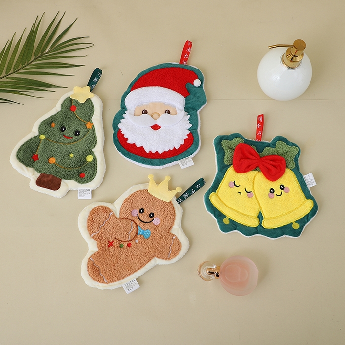 91家纺网 家纺一手货源 找家纺 彩虹毛巾 2025新款珊瑚绒卡通可挂式加厚吸水不掉毛可爱小毛巾厨房洗手间挂巾便携式懒人擦手布-圣诞系列 圣诞树19*24cm 擦手巾/只