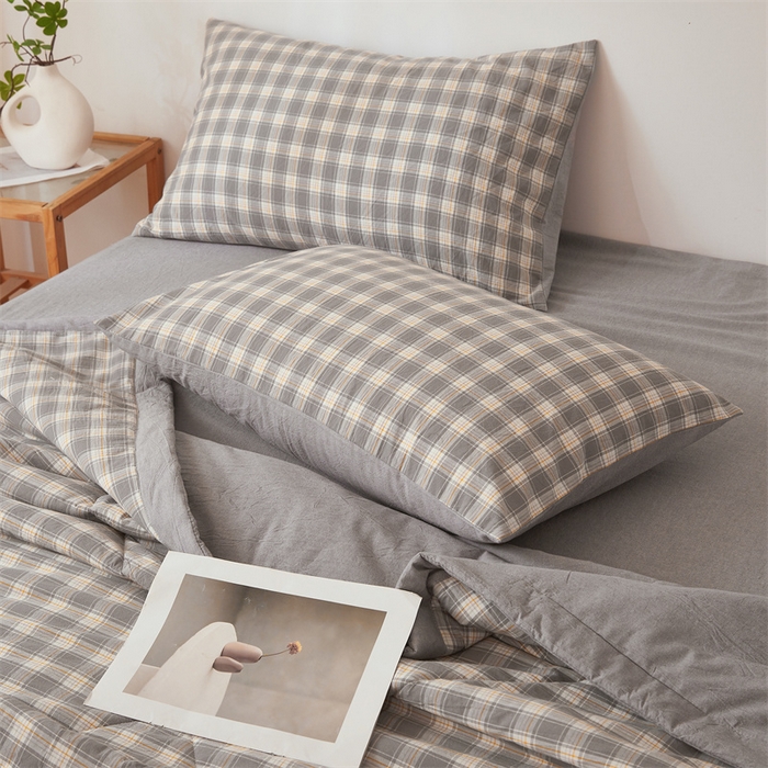 91家纺网 家纺一手货源 找家纺 2025新款A类里外全棉夏凉被100%新疆棉纯棉全棉填充无印格子款空调被原棉夏被 里外全棉-韵灰格