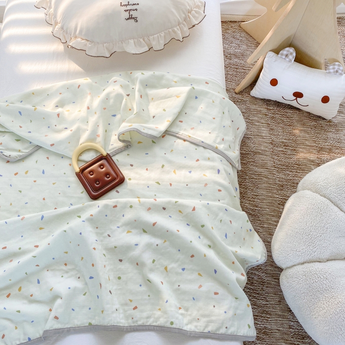 91家纺网 家纺一手货源 找家纺 潮邦 2025新款全棉双层纱多功能盖毯 彩虹糖