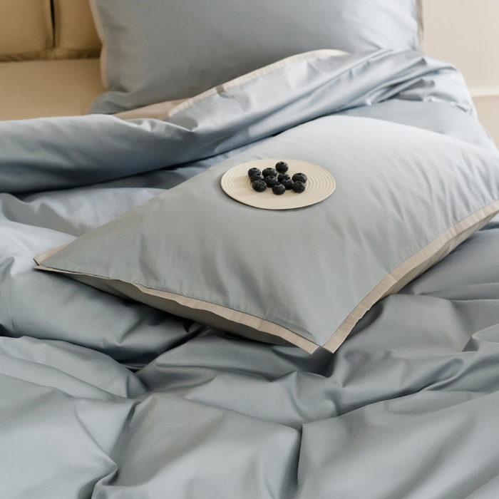 91家纺网 家纺一手货源 找家纺 2025新款长绒棉缺角工艺单品系列单被套 静谧蓝