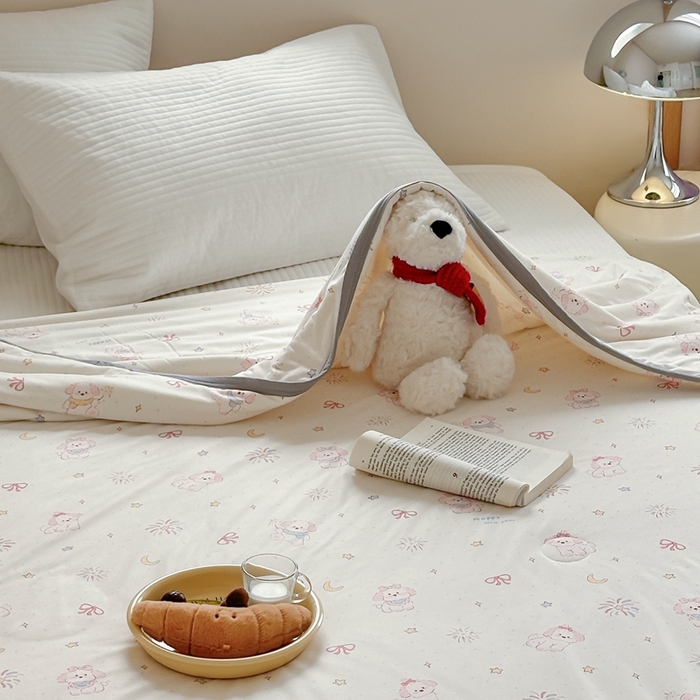 91家纺网 家纺一手货源 找家纺 觅糖家纺 2025新款软糯针织云柔大豆夏被 奶油小狗