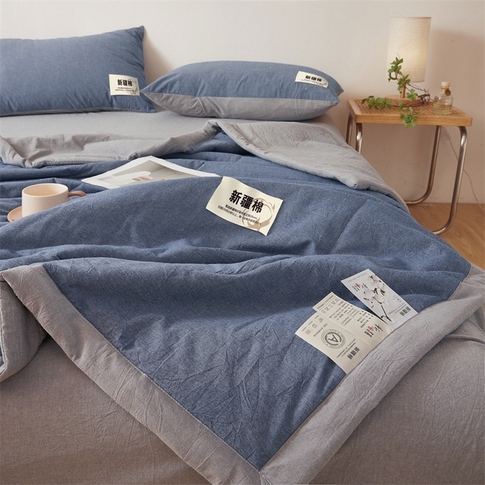91家纺网 家纺一手货源 找家纺 2025新款A类里外全棉夏凉被100%新疆棉纯棉全棉填充无印格子款空调被原棉夏被 里外全棉-双拼蓝