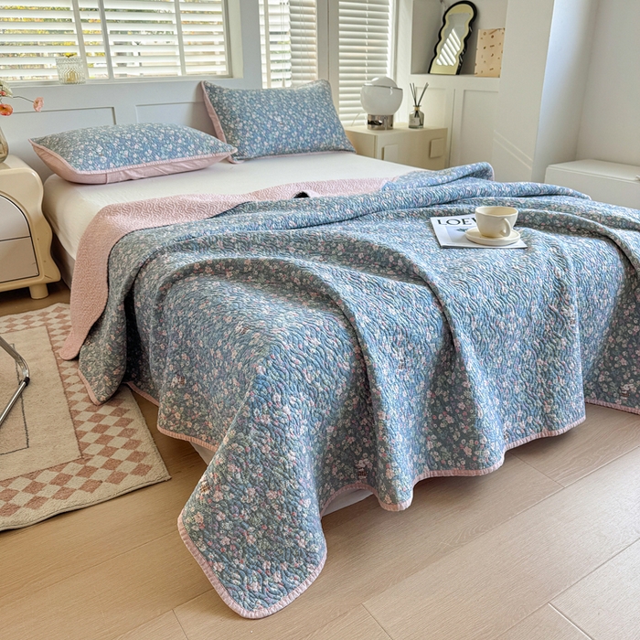 91家纺网 家纺一手货源 找家纺 宜梦家居【需要买家秀请联系老板】 2025新款双面纯棉夹层新疆棉花高温砂洗全棉床盖 银杉之梦