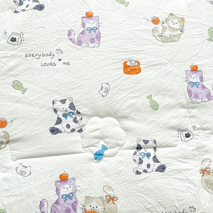 91家纺网 家纺一手货源 找家纺 西域种棉人·千百笠 2025新款A类新疆棉花夏凉被加宽包边水洗棉卡通印花吸湿透气棉花夏被空调被 凌香 许愿猫