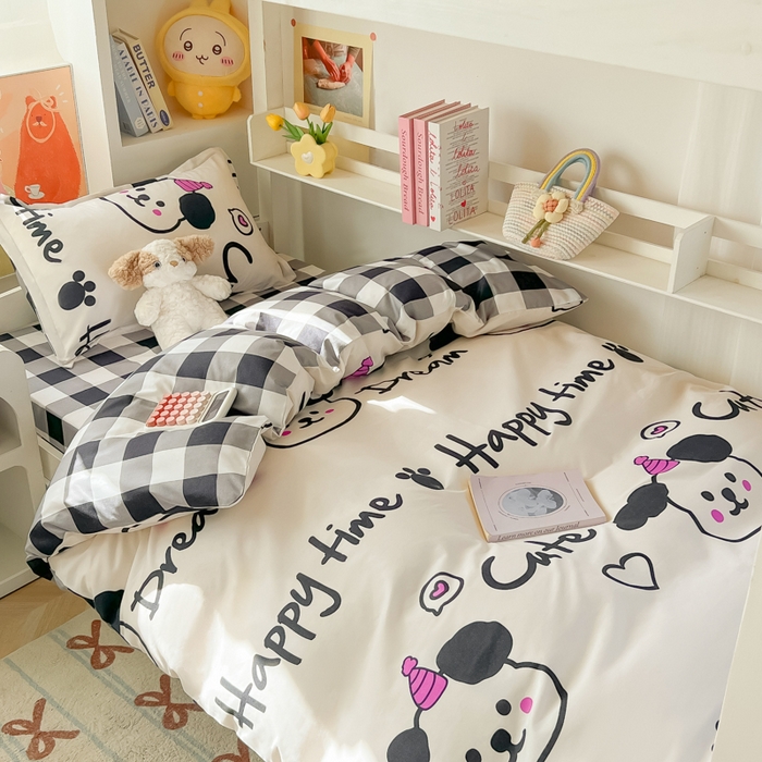 91家纺网 家纺一手货源 找家纺 悦织湾家纺 2025新款印花学生宿舍亲肤芦荟棉三件套单双人四件套轻奢印花磨毛床上用品 可爱多