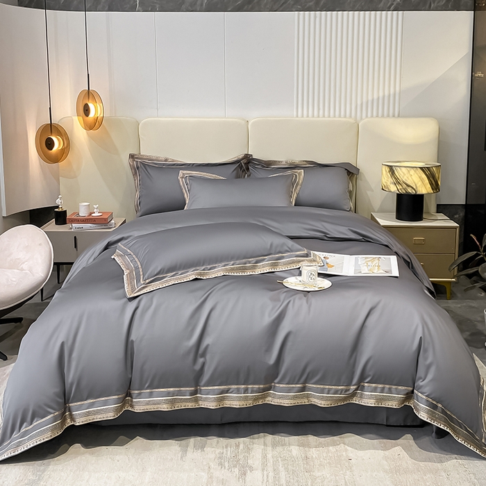 91家纺网 家纺一手货源 找家纺 瑞驰家纺 2025新款长绒棉纯棉绣花四件套--千寻系列 千寻-绅士灰