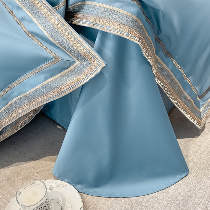 91家纺网 家纺一手货源 找家纺 瑞驰家纺 2025新款长绒棉纯棉绣花四件套--千寻系列 千寻-茗萃蓝