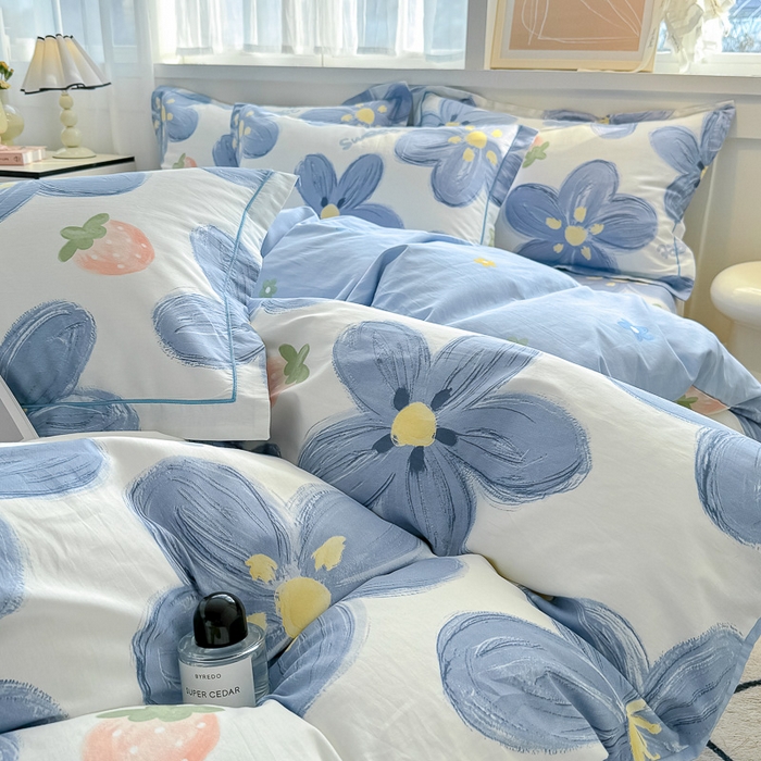 91家纺网 家纺一手货源 找家纺 红粉佳人家纺 2025春夏新款A类全棉纯棉12868纯棉单被套 蓝色甜心