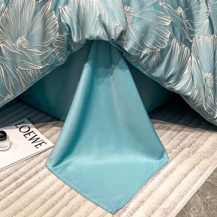 91家纺网 家纺一手货源 找家纺 子曰 2025新款金丝提花浮雕刺绣水洗真丝四件套 花语-蓝