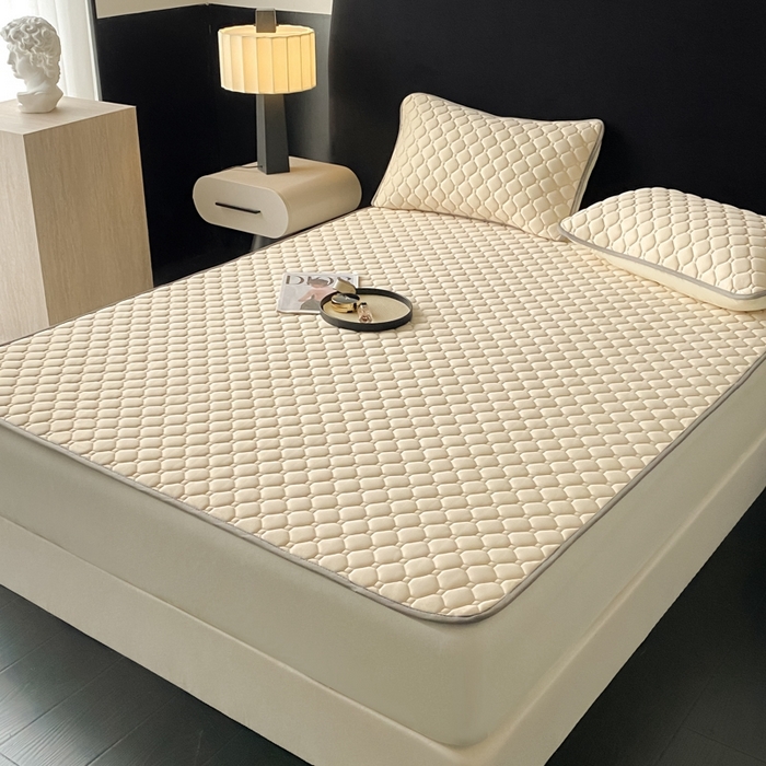 91家纺网 家纺一手货源 找家纺 欧邦 2025新款加厚纯色凉席四件套--凉席三件套 方格-米杏