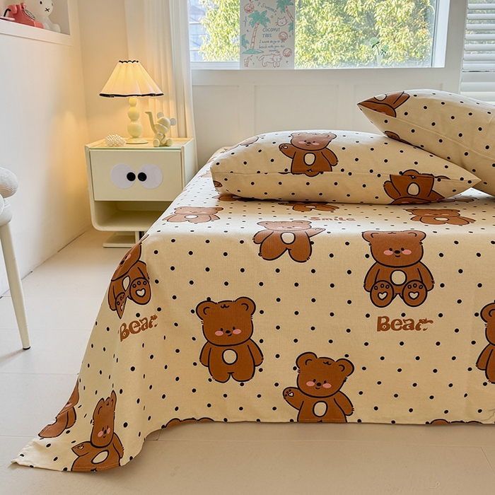 91家纺网 家纺一手货源 找家纺 晓时候 2025原棉老粗布床单凉席三件套软凉席子单床单 饼干熊