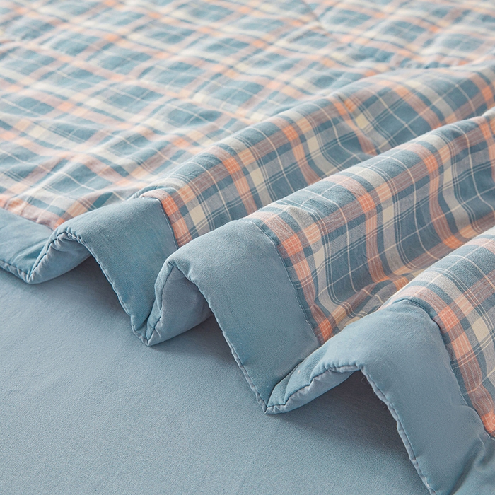 91家纺网 家纺一手货源 找家纺 创优家纺 2025新款无印风格子新疆棉夏被空调被纯棉花被夏被子薄被芯水洗棉包检测 印象蓝