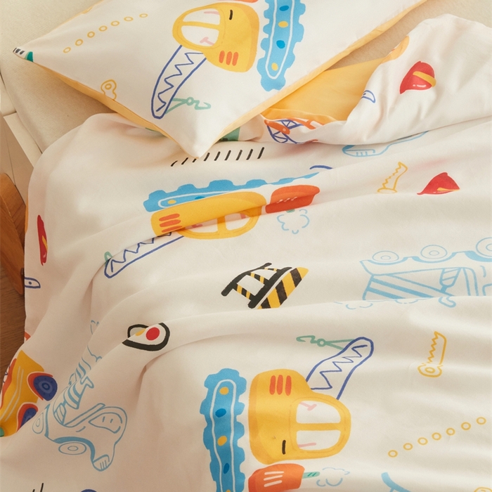 91家纺网 家纺一手货源 找家纺 艾佳宝贝 2025新款A类全棉纯棉儿童单枕套多尺寸可拆式枕头 工程小车