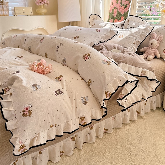 91家纺网 家纺一手货源 找家纺 韩约家纺 2025新款1皱皱纱时尚花边款四件套 罗纳星河