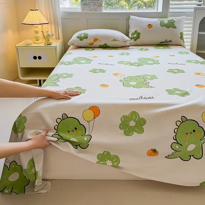 91家纺网 家纺一手货源 找家纺 晓时候 2025原棉老粗布床单凉席三件套软凉席子单床单 恐龙乐园