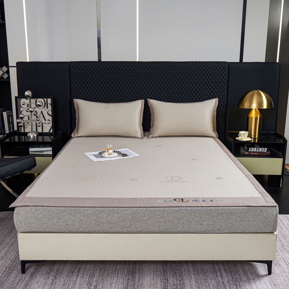 91家纺网 家纺一手货源 找家纺 青雅席业 2025年新款凉感因子母婴级凉感丝豆豆席 香奈儿-香槟