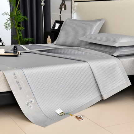 小牛席业 2025新款经典条纹-绣球冰丝清凉席系列 灰色