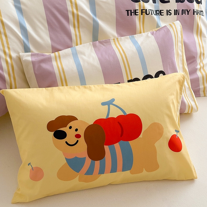 91家纺网 家纺一手货源 找家纺 2025新款全棉大版卡通数码印花纯棉四件套 可爱小狗（紫）