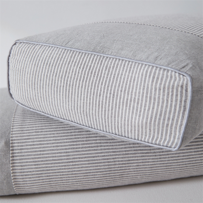 91家纺网 家纺一手货源 找家纺 大熊枕芯 2025新款水洗棉条纹荞麦枕 条纹宫廷-灰20*50*8cm/只