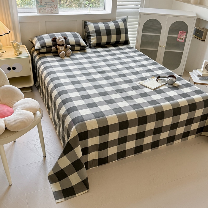 91家纺网 家纺一手货源 找家纺 晓时候 2025原棉老粗布床单凉席三件套软凉席子单床单 黑白格