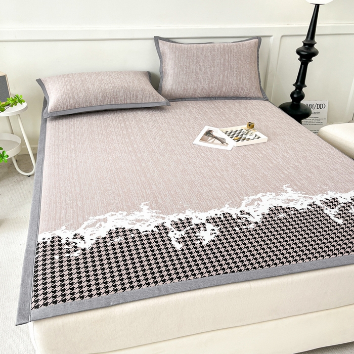 91家纺网 家纺一手货源 找家纺 子曰 2025新款高定版A类PE聚乙烯凉感凉席提花凉席床笠 千鸟格-紫【平铺款】