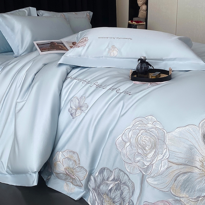 91家纺网 家纺一手货源 找家纺 优悦生活馆 2025新款全棉长绒棉四件套-梦想花园 梦想花园-海峰蓝