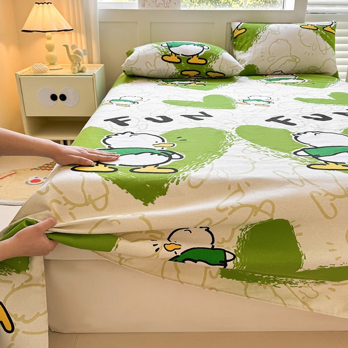 91家纺网 家纺一手货源 找家纺 晓时候 2025原棉老粗布床单凉席三件套软凉席子单床单 快乐鸭