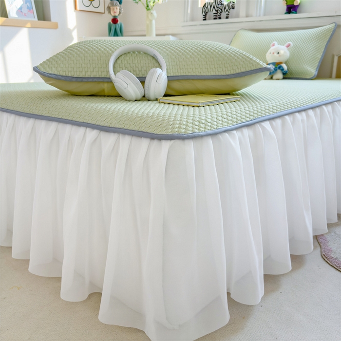 91家纺网 家纺一手货源 找家纺 丝幔家纺 2025新款A类冰豆豆花边款凉席床裙 抹茶绿