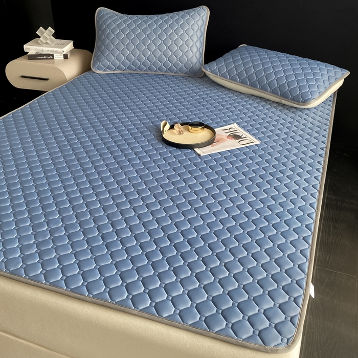 91家纺网 家纺一手货源 找家纺 欧邦 2025新款加厚纯色凉席四件套--凉席三件套 方格-宝蓝