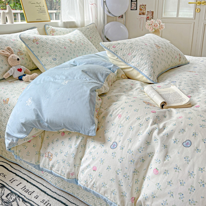 91家纺网 家纺一手货源 找家纺 羽爱家纺 2025新款A类双面全棉印花床盖套件 兔子乐园