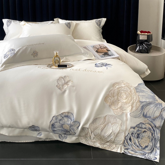 91家纺网 家纺一手货源 找家纺 优悦生活馆 2025新款全棉长绒棉四件套-梦想花园 梦想花园-云朵白