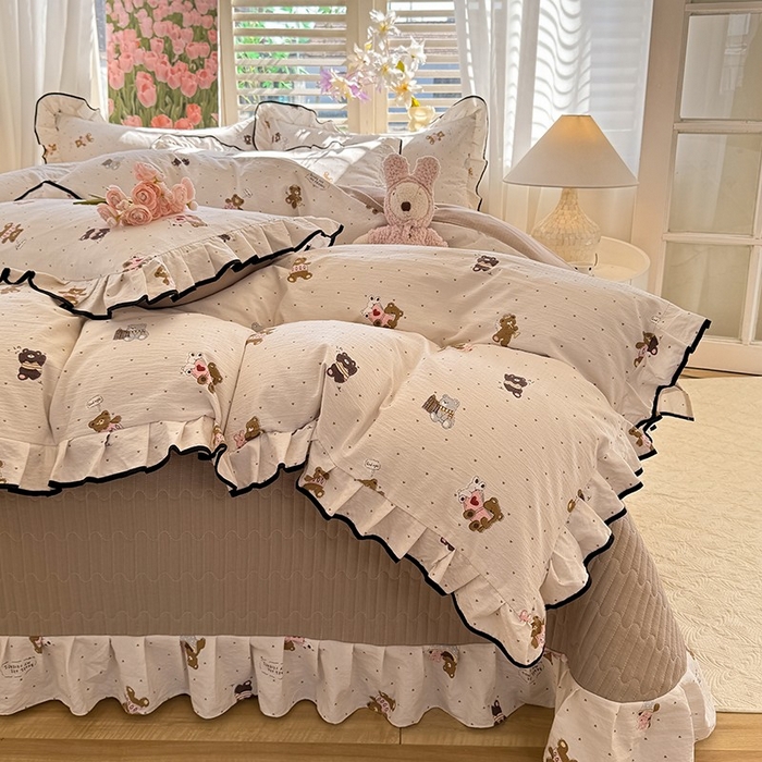 91家纺网 家纺一手货源 找家纺 韩约家纺 2025新款1皱皱纱时尚花边款四件套 罗纳星河