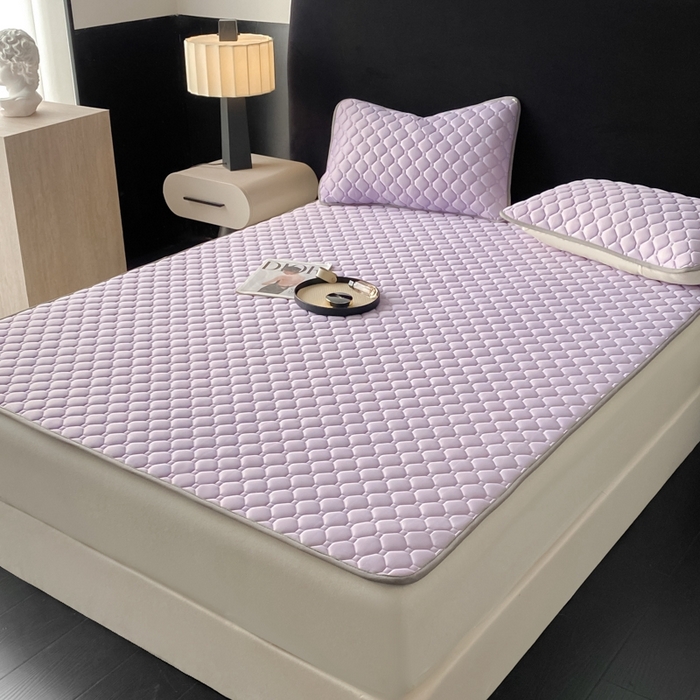 91家纺网 家纺一手货源 找家纺 欧邦 2025新款加厚纯色凉席四件套--凉席三件套 方格-浅紫