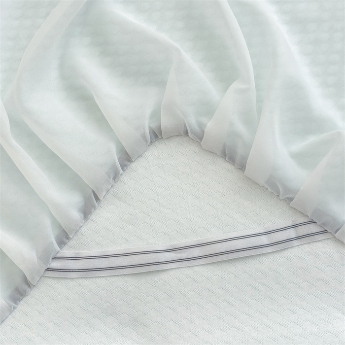 91家纺网 家纺一手货源 找家纺 丝幔家纺 2025新款A类冰豆豆花边款凉席床裙 海洋蓝