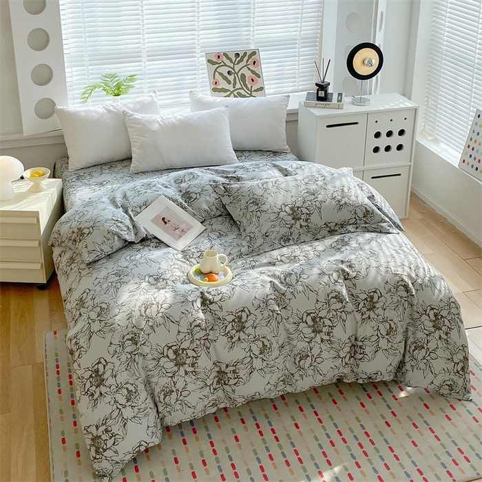 91家纺网 家纺一手货源 找家纺 凯磊2025新款老粗布印花单品被套被套单件 灰调花影