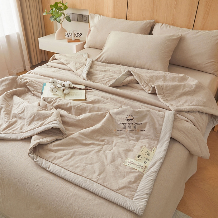 91家纺网 家纺一手货源 找家纺 创优家纺 2025新款无印风格子新疆棉夏被空调被纯棉花被夏被子薄被芯水洗棉包检测 新疆棉-卡其