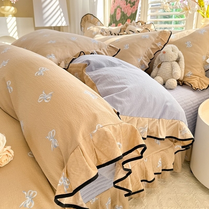 91家纺网 家纺一手货源 找家纺 （总）韩约家纺 2025新款1皱皱纱时尚花边款四件套