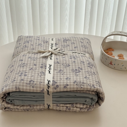 91家纺网 家纺一手货源 找家纺 塞纳 2026新款.全棉有氧双层纱四件套-场景二-倩影-兰