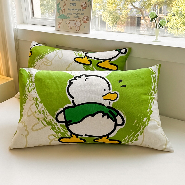 91家纺网 家纺一手货源 找家纺 晓时候 2025原棉老粗布床单凉席三件套软凉席子单床单 快乐鸭