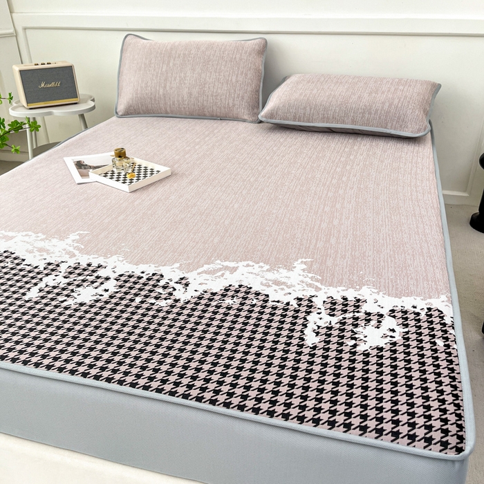 91家纺网 家纺一手货源 找家纺 子曰 2025新款高定版A类PE聚乙烯凉感凉席提花凉席床笠 千鸟格-紫【床笠款】