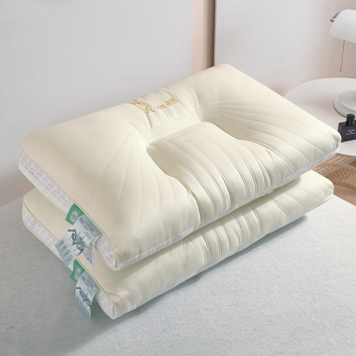 91家纺网 家纺一手货源 找家纺 大熊枕芯  2025新款spa云感刺绣冰丝枕 冰丝护颈枕奶黄中枕一对